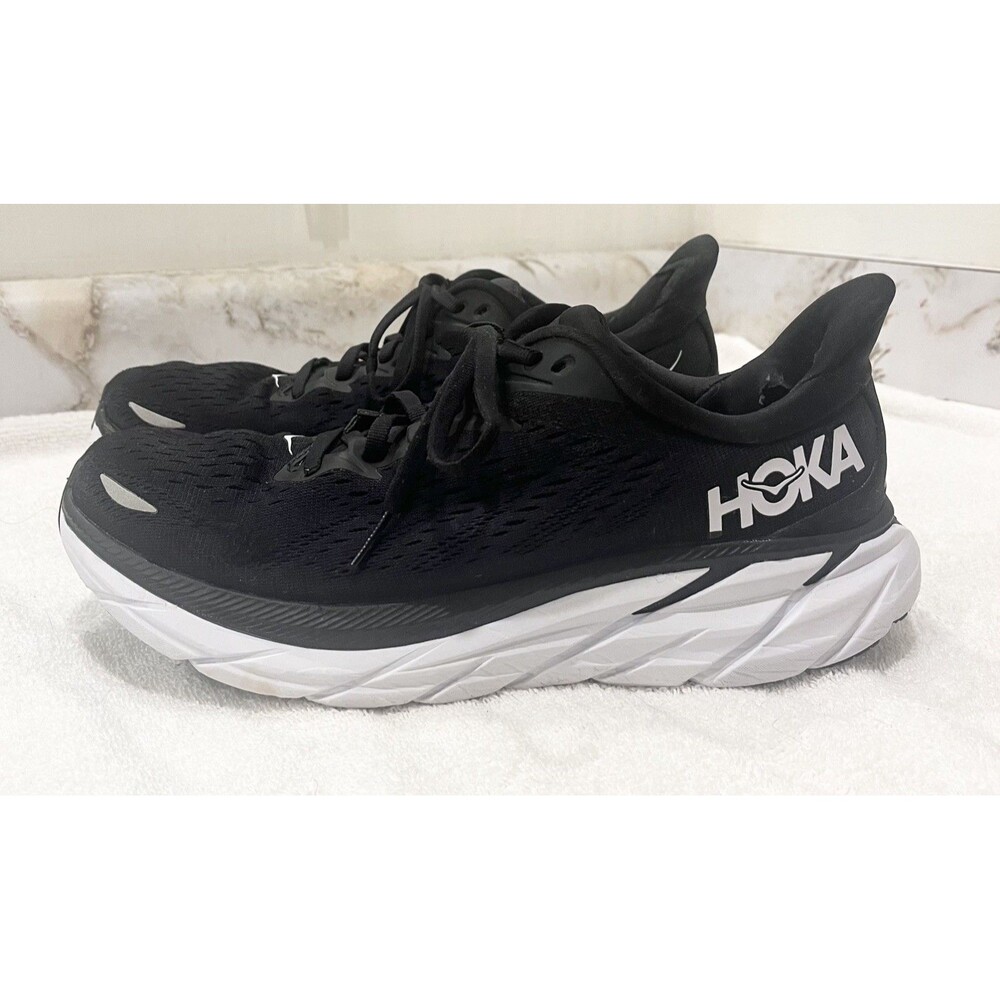HOKA ONE ONE Clifton 8 Womens Size 9B Black White Running Athletic Shoes 1119394